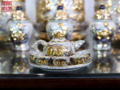 Bộ trà đào men rạn vẽ vàng 24k