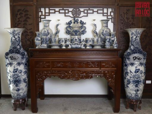 BỘ ĐỒ THỜ MEN RẠN XANH ĐẮP NỔI CAO CẤP