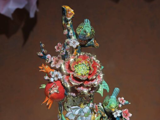 HỒ LÔ NGÀN HOA ĐẮP NỔI MEN VÂN MÂY VÀNG VẼ VÀNG - Image 3