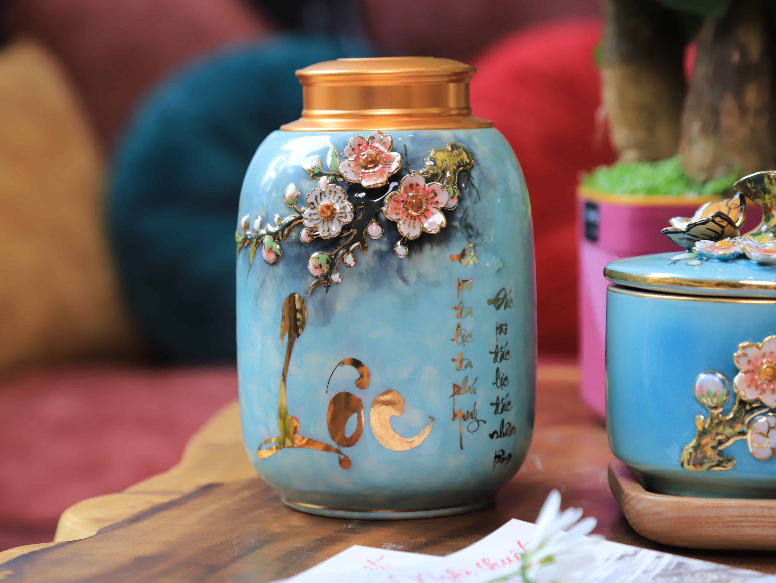 HŨ ĐỰNG CHÈ HOA ĐÀO XUÂN LẠC GỐM