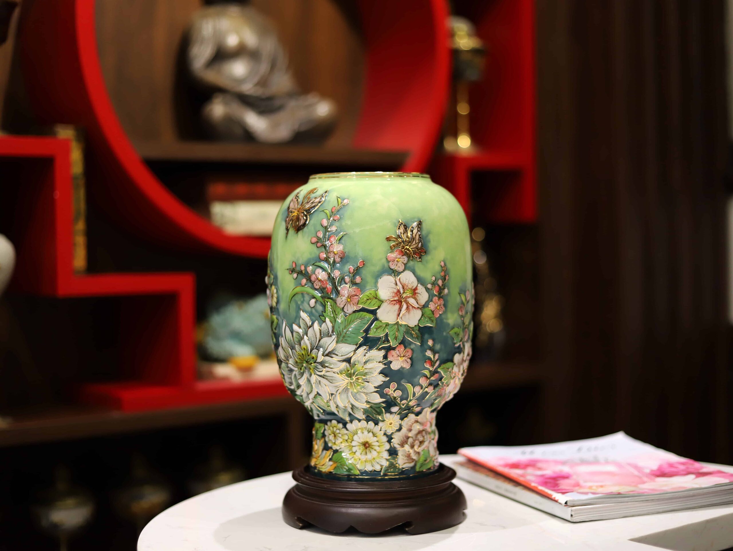 BÌNH HOA TRĂM HOA ĐUA NỞ MEN VÂN MÂY VẼ VÀNG